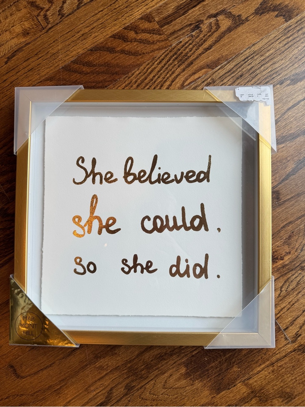 NWT Marmont Hill Gold Framed Motivational Wall Art - "She believed she could."